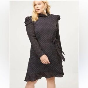 Lane Bryant Navy Blue and white Long Sleeve Dress with Polka Dots Size 28W